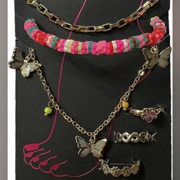 No Boundaries Goldtone Anklet and Toe Ring Set, Butterfly Motif, Multicolored, 6 - Picture 3 of 5